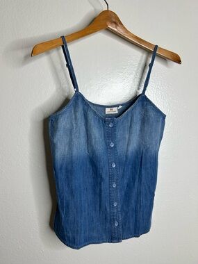 AG 100% Cotton Denim Chambray Button Down Tank Top Blouse